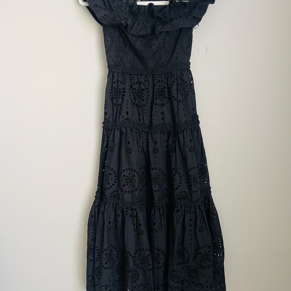 ZARA EMBROIDERED MIDI DRESS BLACK SIZE XS - Picture 4 of 5